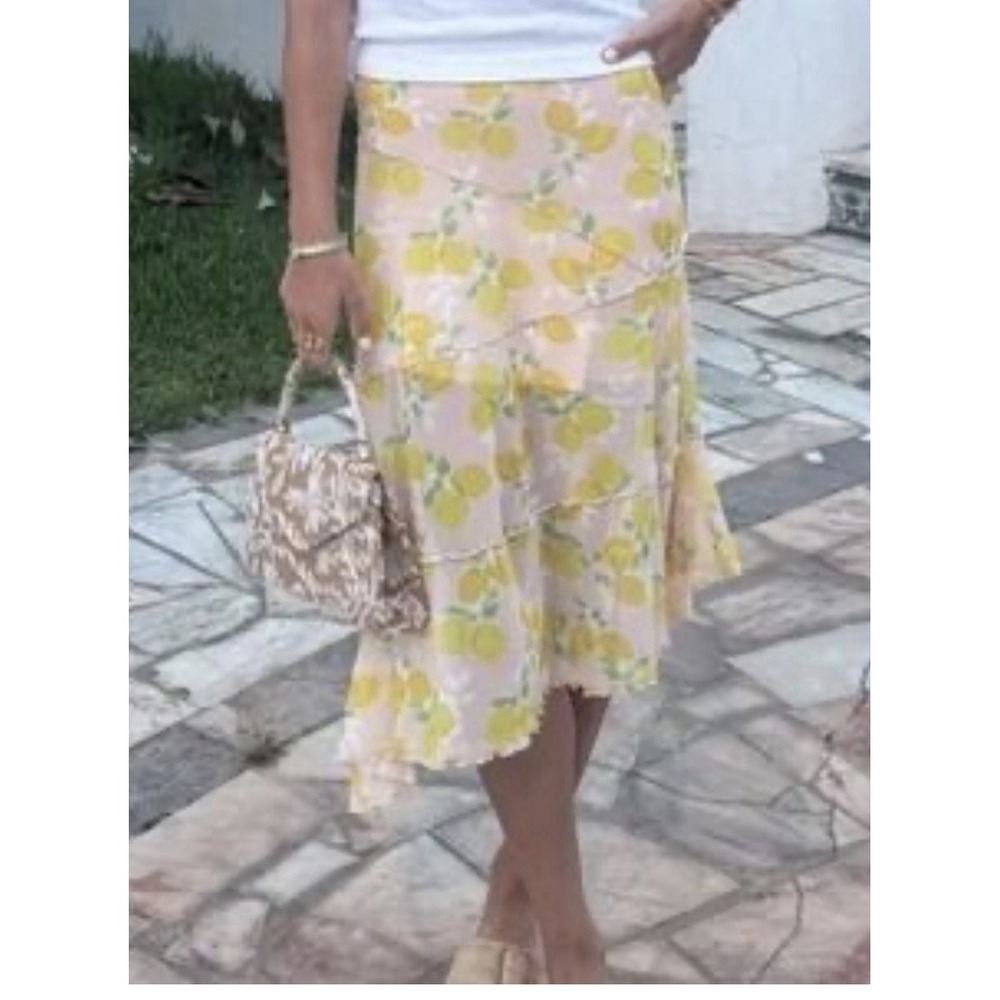 Anthropologie See You Monday Midi Skirt Women's Size XL Pink Lemon Pattern NWT